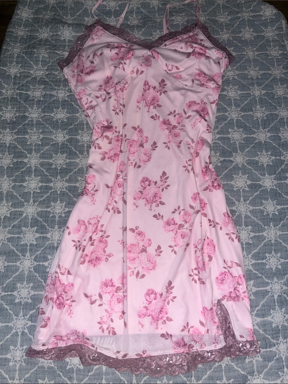 wild fable light pink floral lace-trim slip